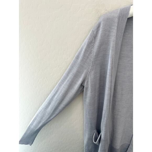NORDSTROM | Gray Merino Wool Blend Cardigan Sweater Open Front Pockets | Medium - Picture 3 of 7